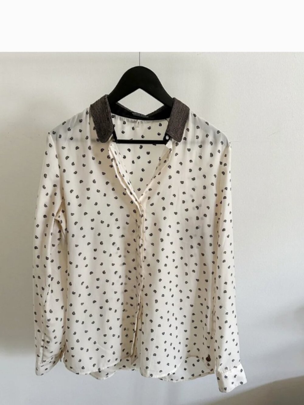 Maison Scotch Scotch & Soda Lip Print Blouse Beaded Collar Sz M